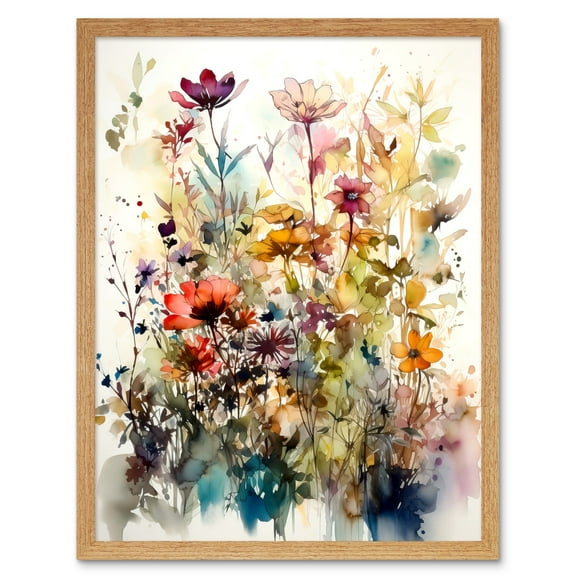 Spring Wild Flowers Watercolour Colourful Floral Blooms Painting Art Print Framed Poster Wall Decor 12x16 inch