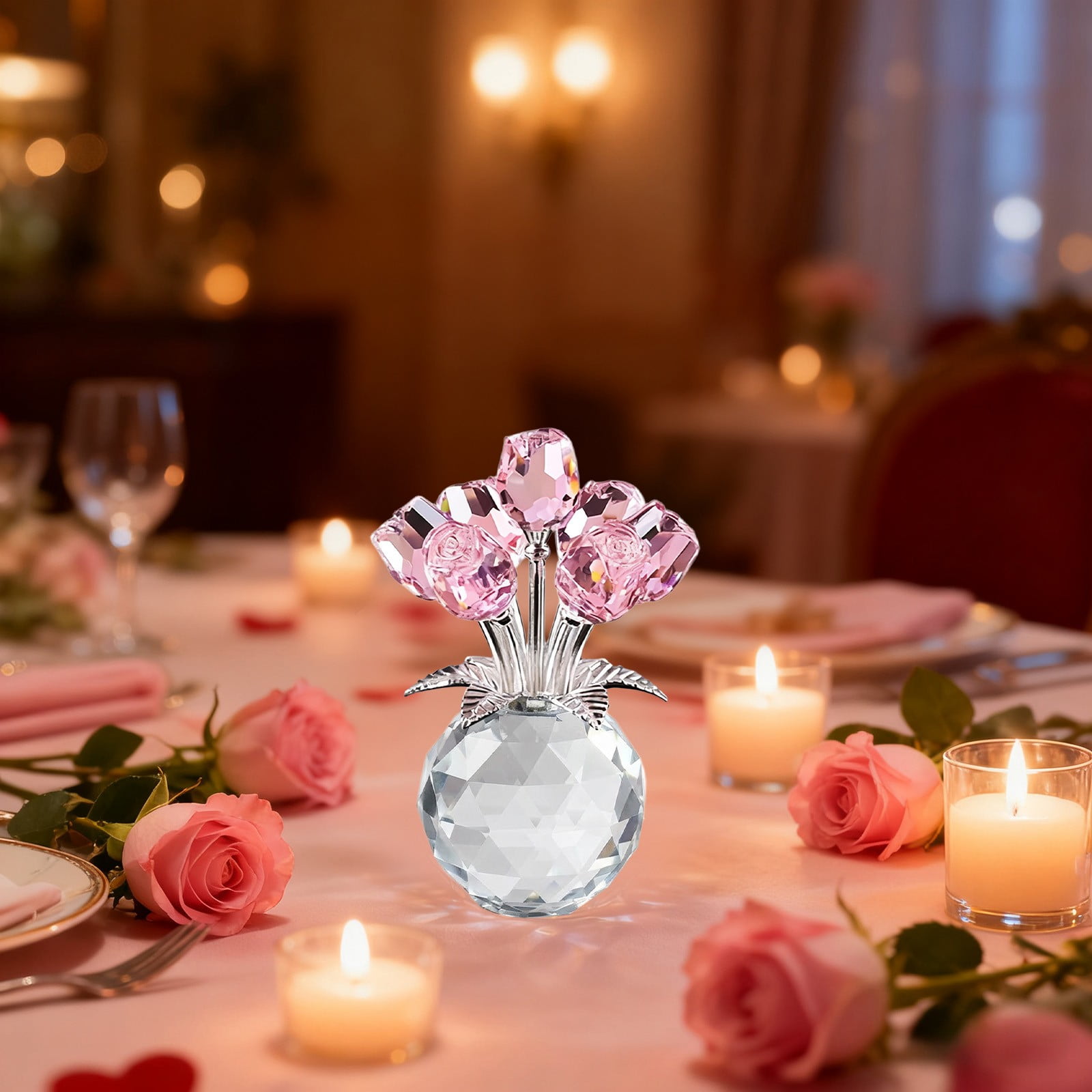 Pink Glass Rose Bouquet Decorative Piece For Home Office And Special Occasion Creates Warm And Festive Feeling In Any Space