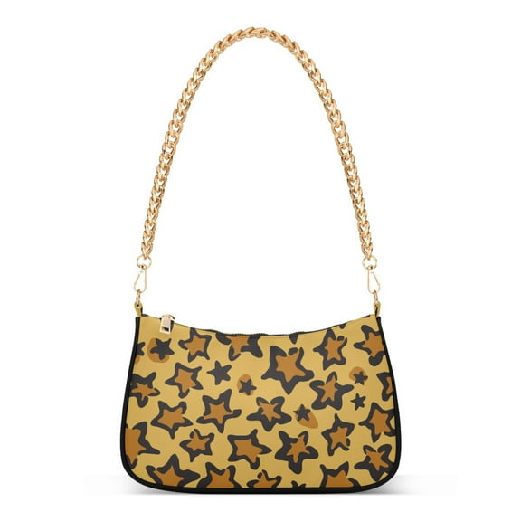 Star Leopard Print Womens Chain Shoulder Bag Tote Handbag Clutch Hobo Purse with Zipper for Travel Casual