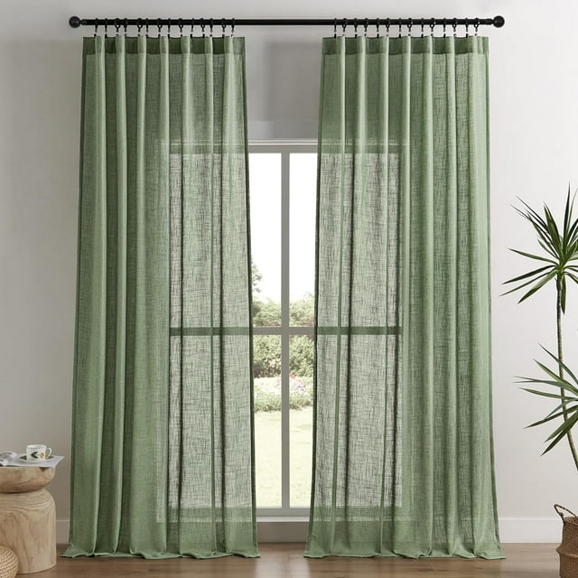 Cortinas Joydeco de Lino, 213 cm de Largo, Juego de 2 Paneles, Verde Loden