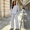 thumbnail image 2 of Hearthz Sweat Outfits for Women 2 Pieces Crew Neck Sweatshirt Wide Leg Pants Set Fall Winter Athletic Workout Oversized Womens Matching Sweat Set Gray M, 2 of 8