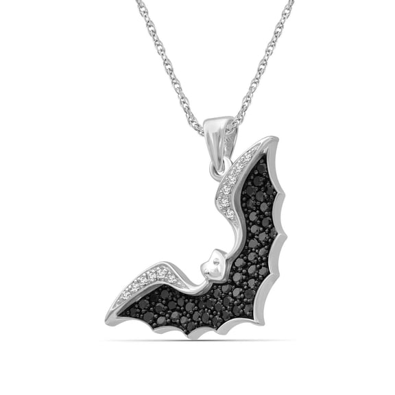 1.19CT Black & White Diamond Bat Pendant Necklace in Solid 925 Sterling Silver