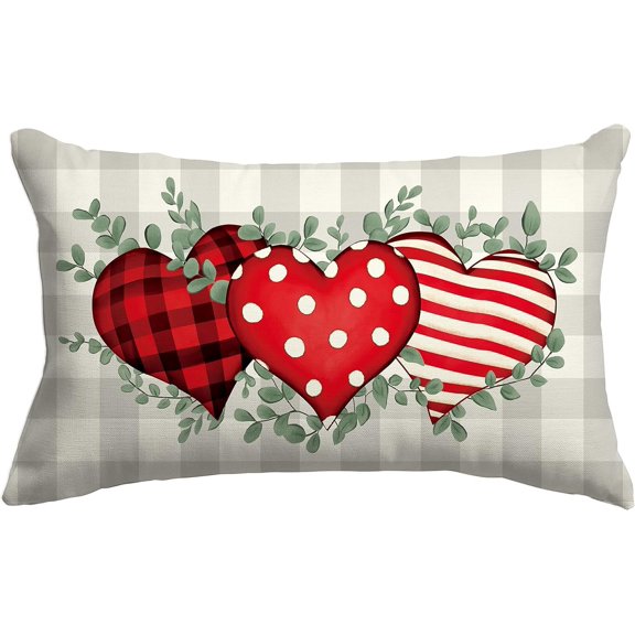 Valentines Day Pillow Covers 12x20 inch Buffalo Plaid Love Hearts Eucalyptus Valentines Day Throw Pillows Valentines Day Decorations for Sofa Couch