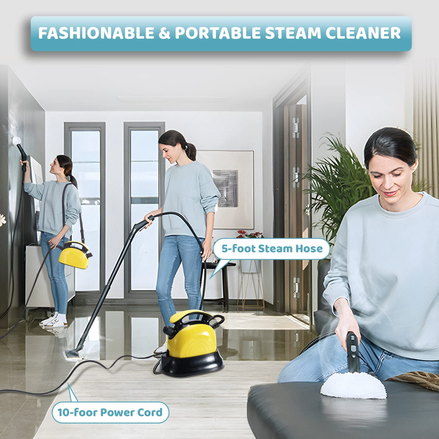 1500W Powerful Steam Mop, Multi-Purpose Steam Cleaner, Best Hand Held Steamer Cleaner with 13 Accessories for Cleaning, Home Use, Carpet, Floor, Window, Car Seat, Tile, Grout