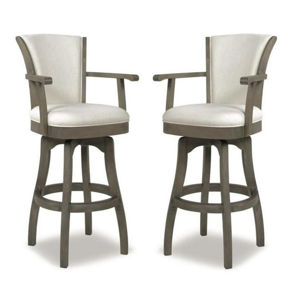 Home Square 2 Piece 30" Swivel Leather Bar Stool with Armrests Set in White