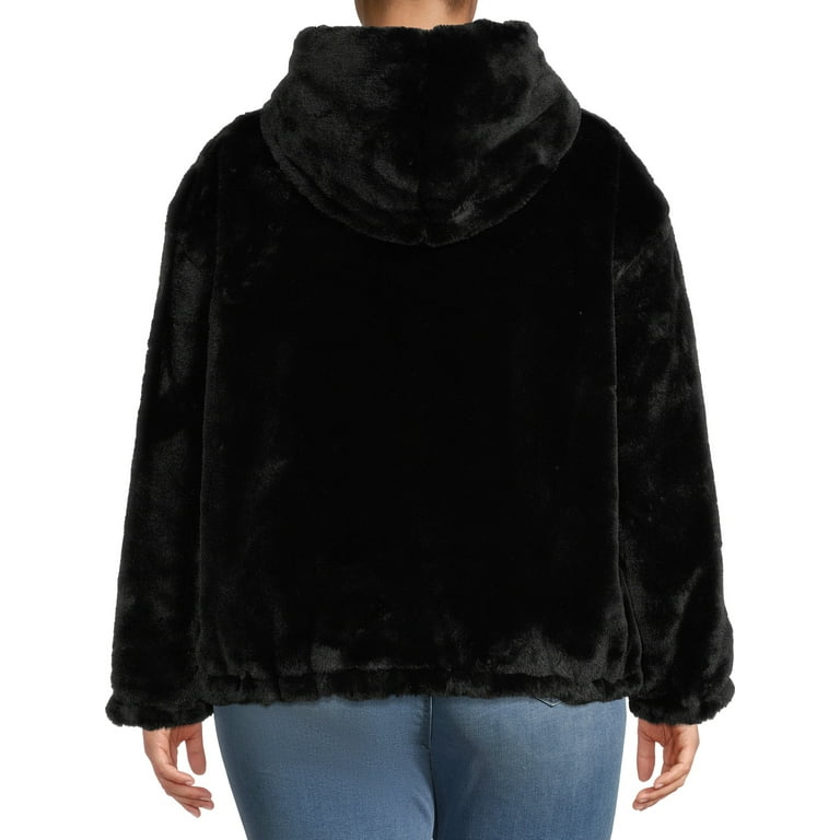 Lucky Brand Women's Plus Size Faux Fur Hooded Jacket 