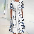 thumbnail image 2 of Dyegold Womens Sundresses Summer Casual Boho Pleated Knee Length Swing Aline Midi Party Beach Dress Floral Print Short Sleeve Sun dresses for Women Plus Crewneck Dresses Vacation, 2 of 5