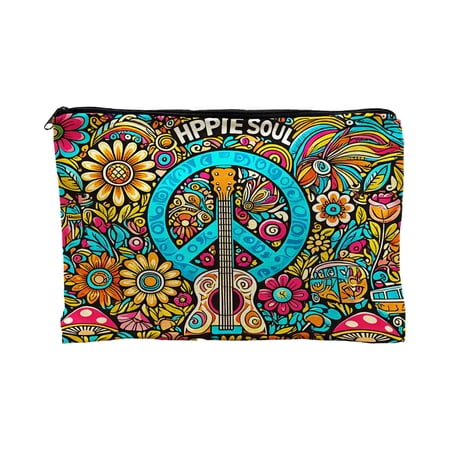 FEOLGEHLY Unique Linen Makeup Bag  Guitar Sunflower Print Makeup Case Organizer Cosmetic Bags Portable Pouch Purse Travel Essentials Toiletry Accessories Travel Birthday Gifts for Women