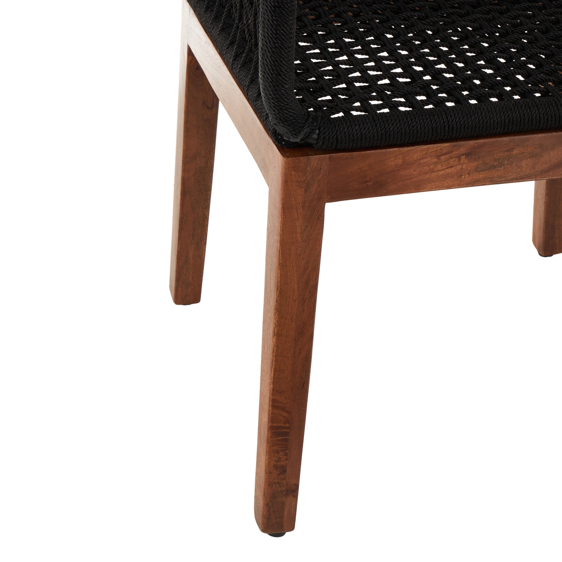DecMode Jute Rope Handmade Woven Lounge Chair with Brown Wooden Legs, Black