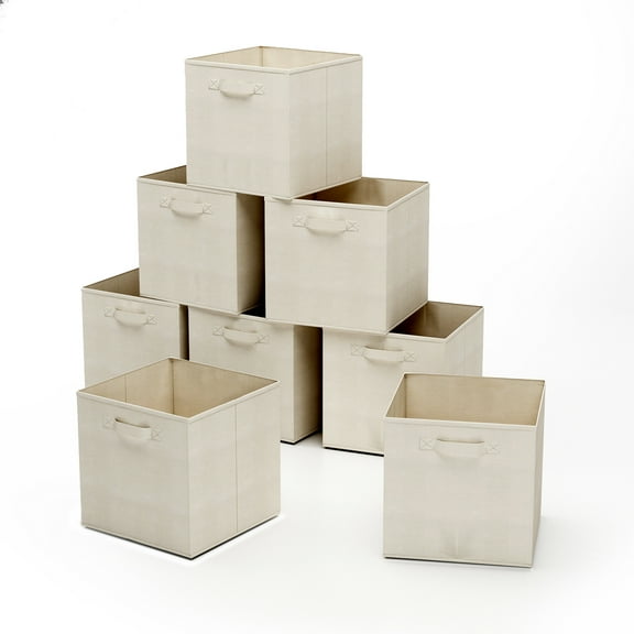 Somerset Home Fabric Storage Cubes - 8-Piece Collapsible Cube Storage Bin Set (Beige)