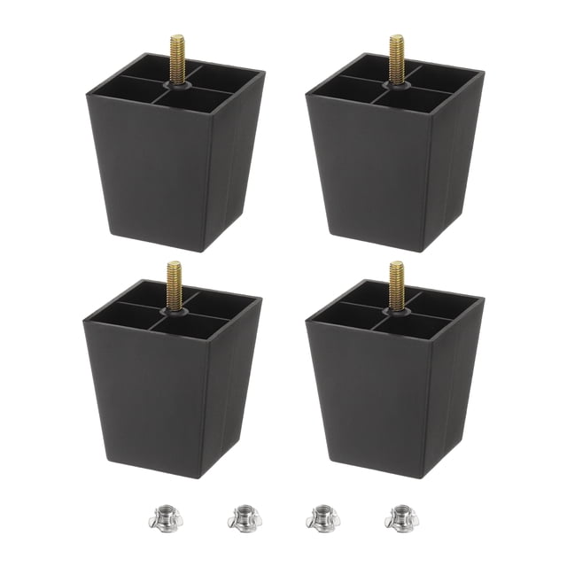 Piernas de muebles cuadradas de plástico de 3.1 pulgadas, juego de 4 patas de sofá de repuesto con pernos colgantes M8