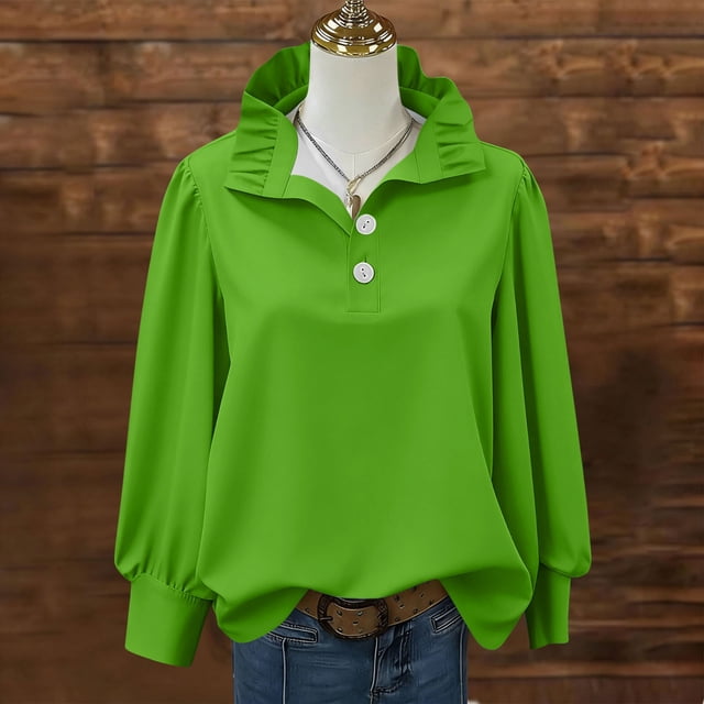 TaTaai 2026 Spring Summer Solid Color Button Top for Women Long Sleeve Round Neck Casual Blouse Soft Comfy Lightweight Daily Vacation Outfits Gift
