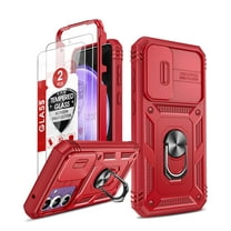 LeYi for SamsungS23 FE Case with Camera Cover, Galaxy S23 FE Cover with Screen Protector Pass 16ft Drop Test Military Grade Protective Phone Case with Kickstand for Samsung Galaxy S23 FE Red