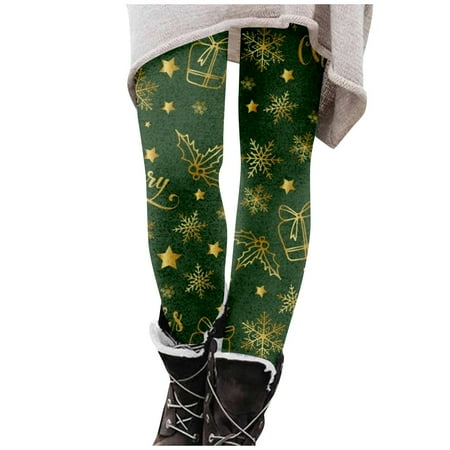 Dndkilg Christmas Leggings for Women Graphic Tummy Control High Waisted Holiday Womens Panties Funny Workout Clothing Tight Active Leggings Dark Green L