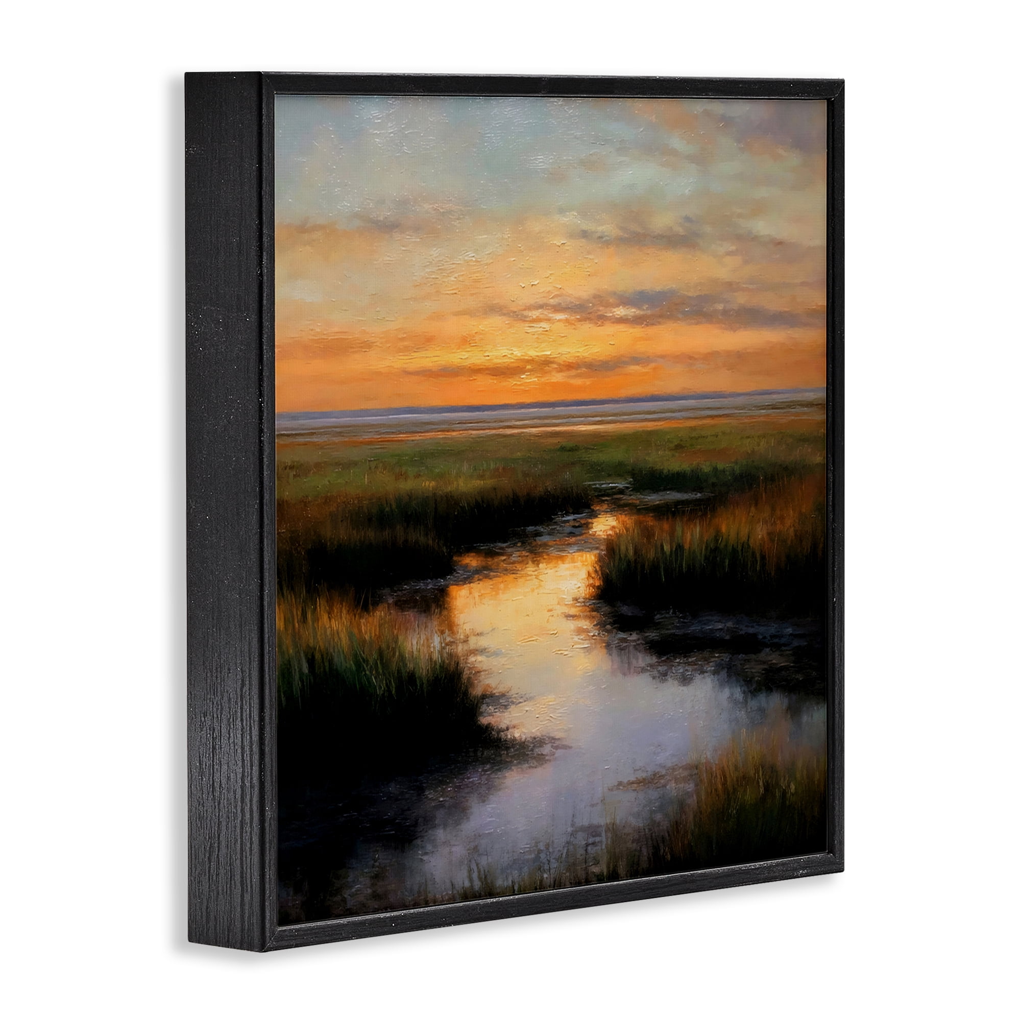 Stupell Industries Warm Marshland Sunset Black Framed Giclee Art, design by Petal Prints Design