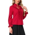 thumbnail image 4 of Allegra K Women's Victorian Blouse Vintage Ruffled Long Sleeve Button Up Gothic Shirt Tops XL Dark Red, 4 of 5