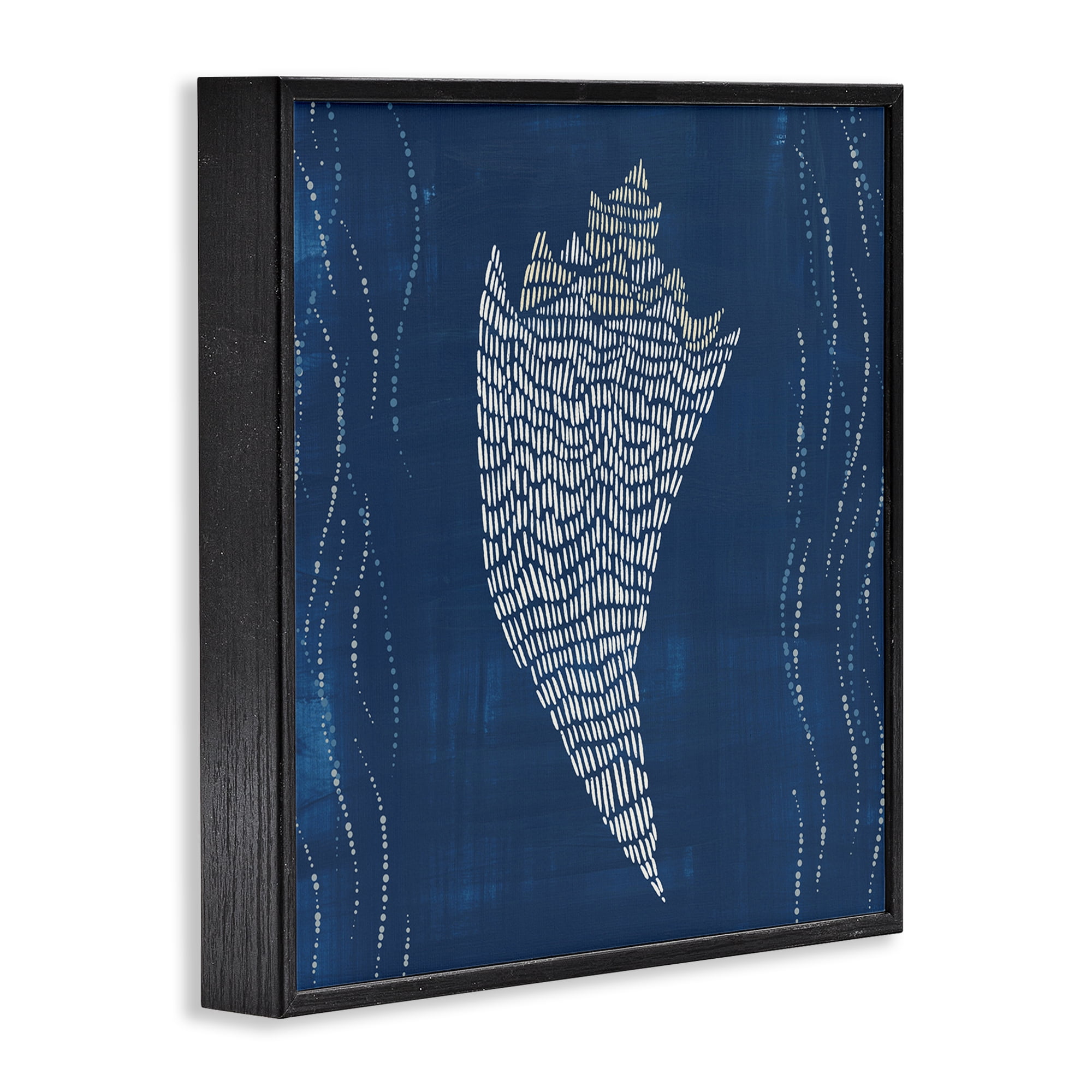 Stupell Industries Conch Shell on Blue Coastal Painting Black Framed Art Print Wall Art, 24 x 24