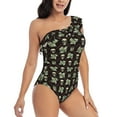 thumbnail image 3 of Easygdp Skulls Gold Chains Dollar Women's One Shoulder Ruffle Monokini Bathing Suits with Removable Chest Pad, Quick Drying - X-Large, 3 of 8