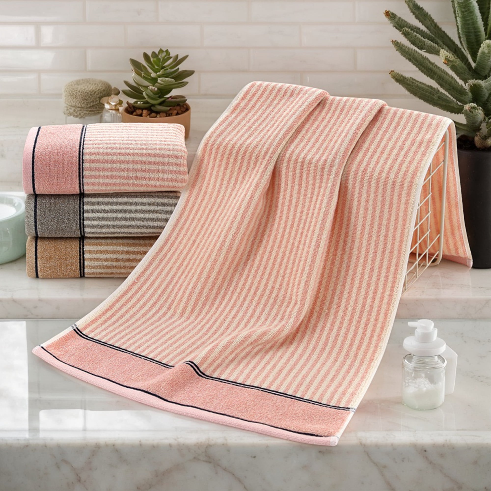 Unique Bargains 13 x 29 Inch Striped Cotton Bathroom Hand Towels Grey 4-Piece
