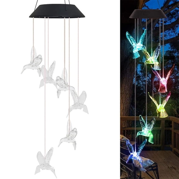 LYCAQL Outdoor Solar Wind Chimes - Color Changing LED Hummingbird Decor Lights for Garden Yard - Birthday Gift for Mom & Grandma