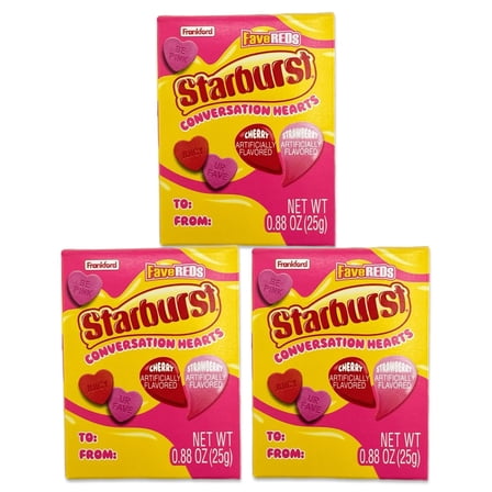 Starburst FaveReds Conversation Hearts, Pack of 3 x 0.88oz Boxes. Valentine Candy Pink Starburst Candy, Red Starburst Candy Bulk Valentines Day Candy, Starbursts Bulk, Starbust, Starburst Pink