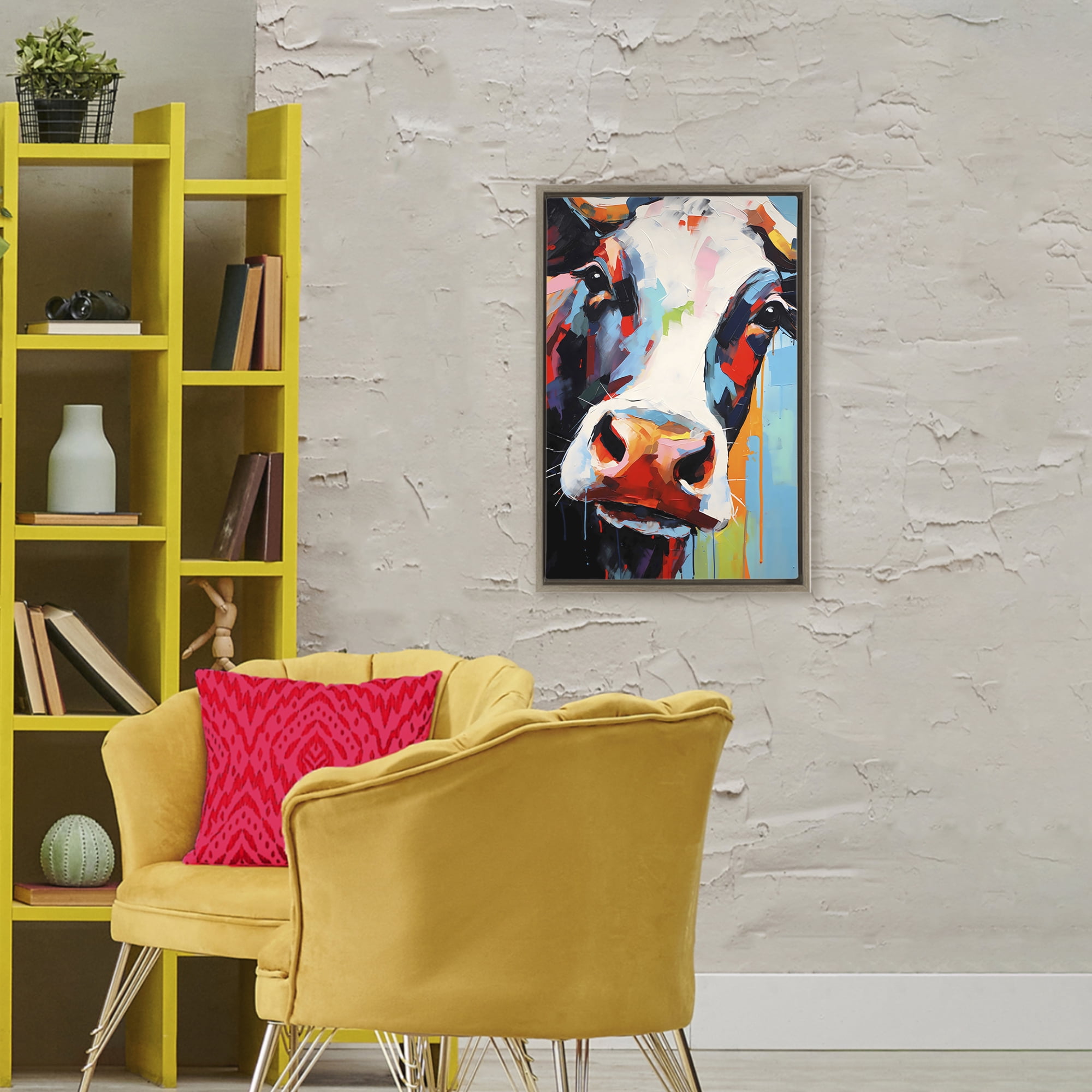 Stupell Industries Cow Of Many Colors Brown Framed Floater Canvas Wall Art, design by Creative Studio