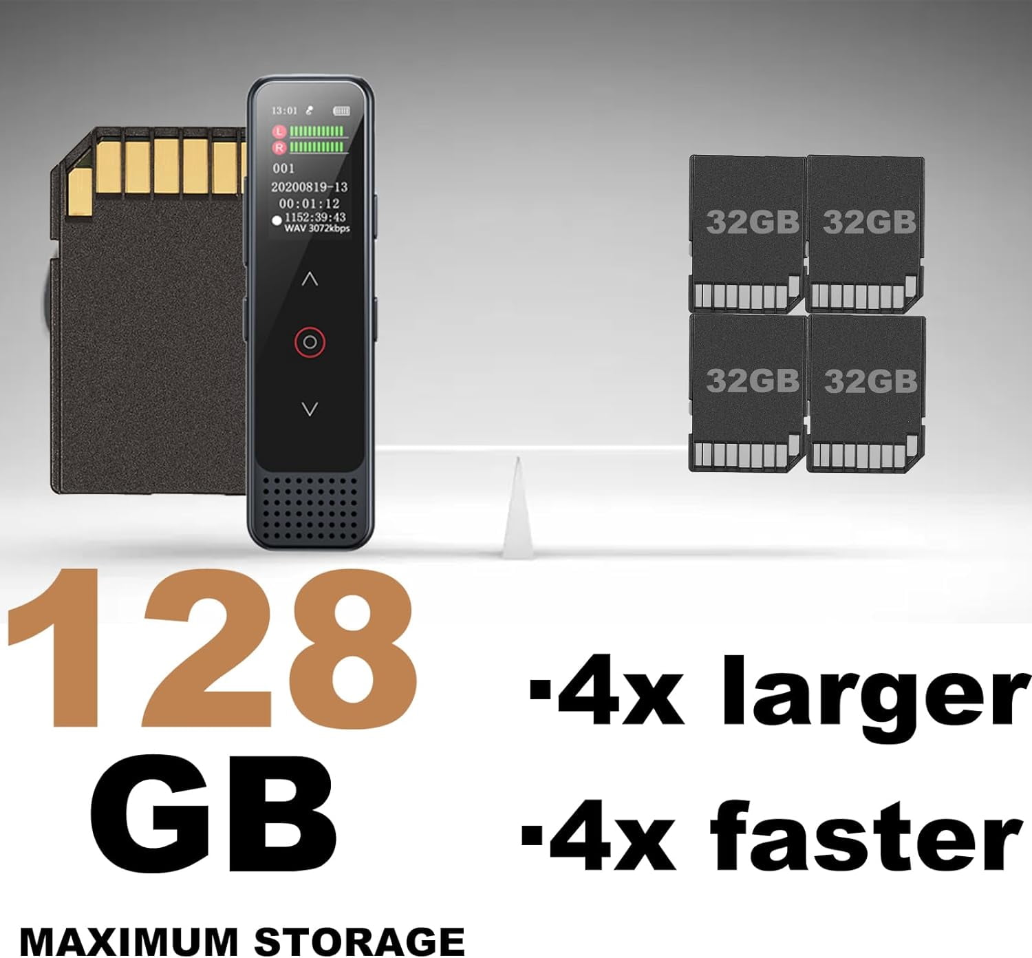 32GB Digital Voice Recorder with Playback, Small Voice Activated Recording Device for Lectures & Meetings, Bluetooth Noise Cancelling Audio Recorder Device, 18hrs Live Monitor with Earphones