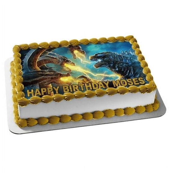 Ghidorah Godzilla Birthday Edible Icing Image Cake Topper, by Tnct.