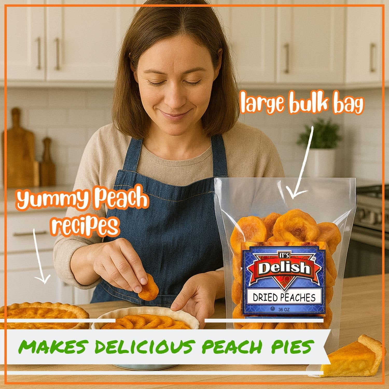 Dried Peaches by It's Delish, 1 Lb 16 Oz Bag  Naturally Sweet Fancy Peach Halves Slices, No Sugar Added, Dried Fruit Healthy Snacks Fresh and Dry Sliced Peaches Snack  Vegan, Kosher