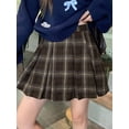 thumbnail image 7 of Khaki Pleated A-Line Skirt For Women, Academic Style Fall Mini Skirt, 7 of 7