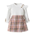 thumbnail image 2 of RUTAYY Girls 2 Piece Casual Set Crew Neck Button Ruffle Long Sleeve Knit Tops Plaid Wrap Skirt Kids Daily Outfit White, 2 of 9