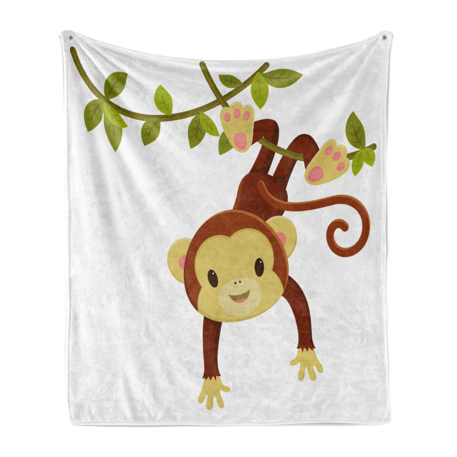 Cozy Plush for Indoor and Outdoor Use Brown Green Pink 50 x 60 Ambesonne Cartoon Soft Flannel Fleece Throw Blanket Monkey Hanging on Liana Playful Safari Character Mascot 