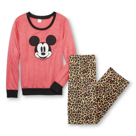 Leopard Heart Pants - Disney Mickey Mouse Womens Pajamas Pink Leopard Print Sleep Set Lounge Pants