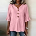 thumbnail image 2 of Ashirexll Tops for Women Trendy Fashion Casual Solid Color 3/4 Sleeve Button Blouses Shirt Top Pullover for Spring, 2 of 7