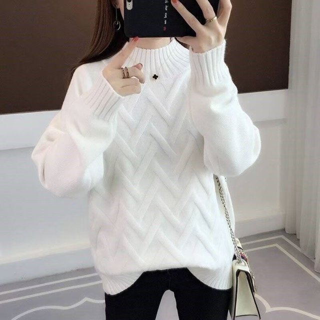Suéter de mujer de color sólido de cuello semi alto, suéter cálido de moda para otoño e invierno