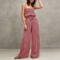 thumbnail image 5 of Womens Two Piece Outfit Spaghetti Strap Tube Top High Waist Belted Wide Leg Pants with Pockets Solid Color Vacation Set Wine XL(XL), 5 of 7