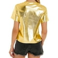 thumbnail image 7 of Tittly T Shirts for Women Basic Tees Women's Spring Summer Metallic Glossy Round Neck Loose Casual T Shirt Tshirts Shirts Womens Tops Gold L, 7 of 7