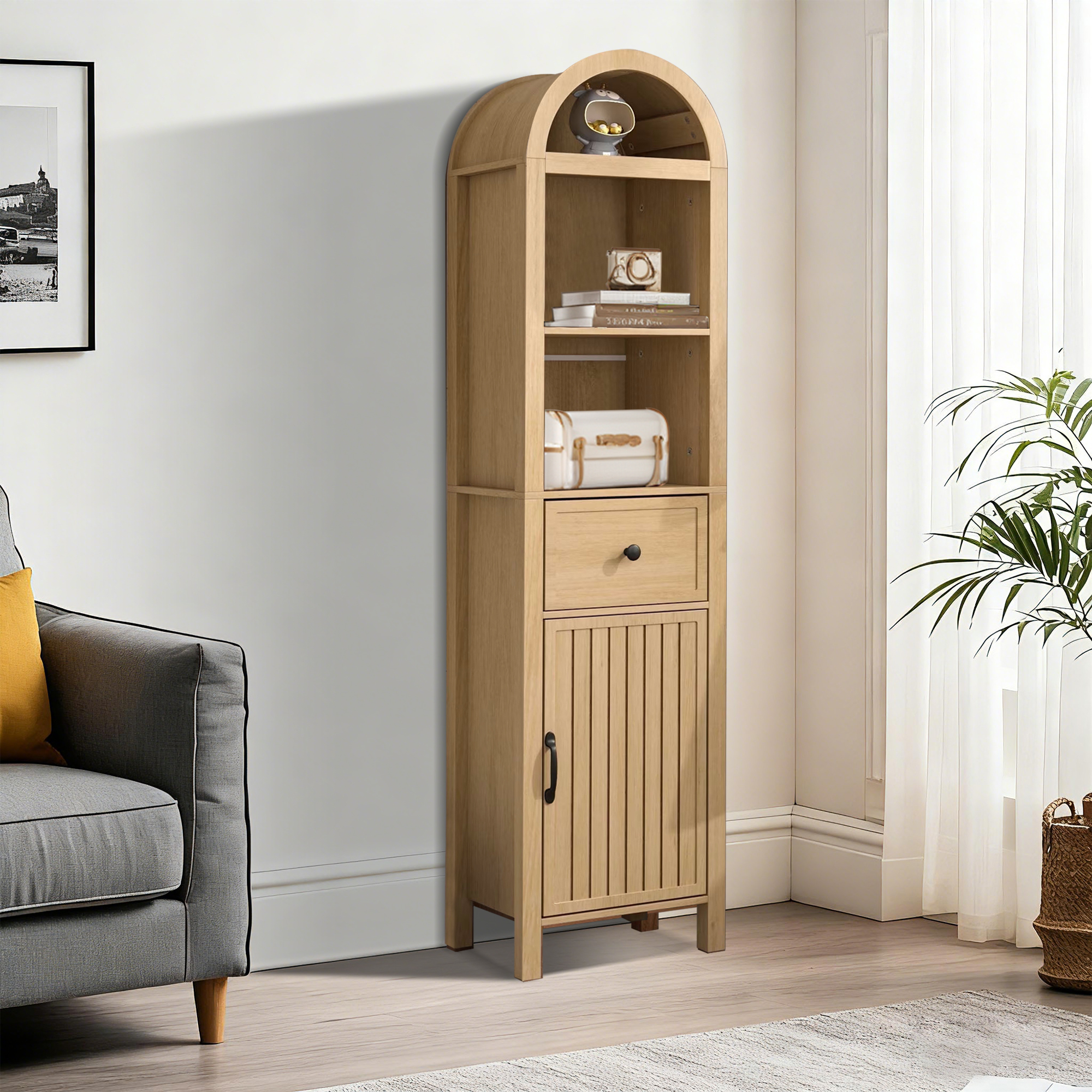 Fiogmub Tall Storage Cabinets with Doors and Shelves, Narrow Tall Linen Cabinet with Drawer