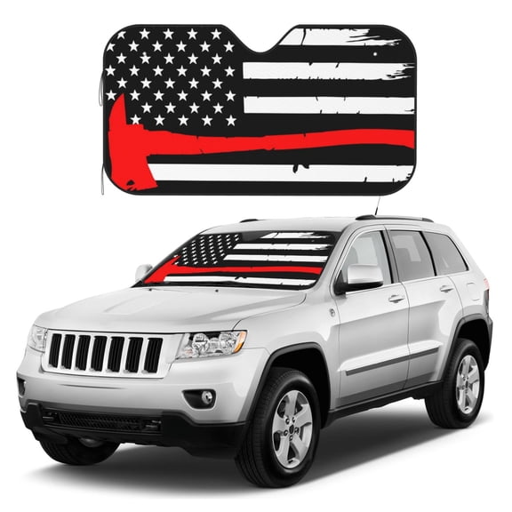 Kdxio Firefighters USA Flag Print Windshield Sun Shade, Foldable Sun Blocker for Car,Truck,SUV Automotive Interior Sun Protection,Reflective Shade for Front Windshield(Small)