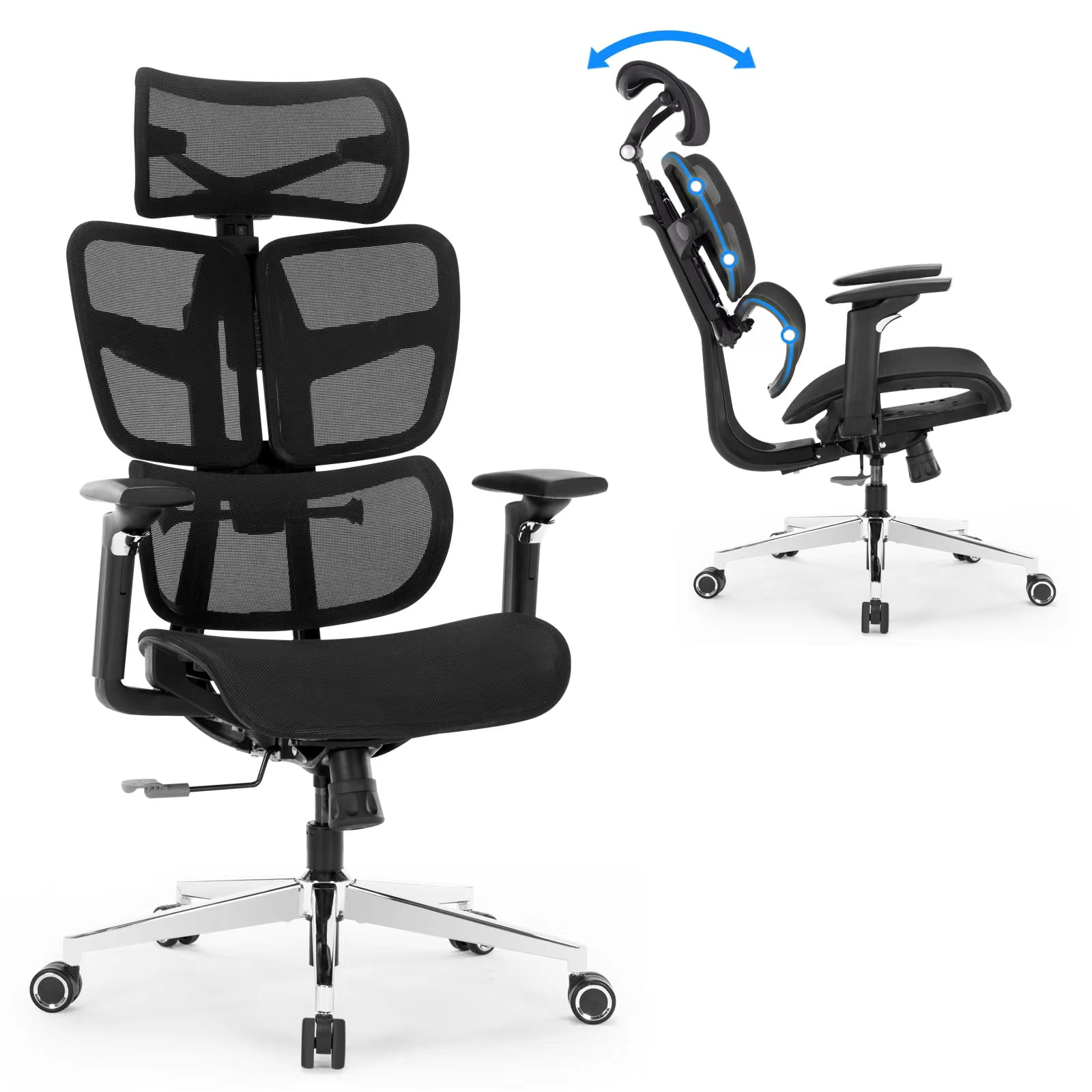X Xishe Ergonomic Office Chair,High Back Home Desk Chair with 5D Armrests,Big and Tall Mesh Chair with Lumbar Support,Adjustable Headrest,90°~135° Tilt Lock,Black