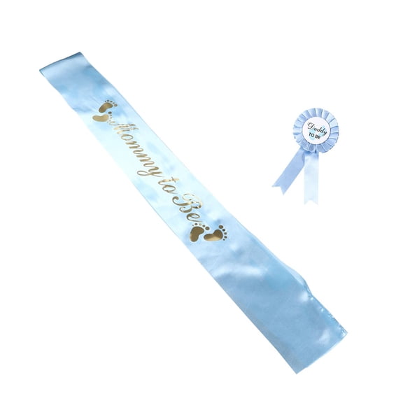 OUNONA Blue Satin Sash for Party Decoration with Daddy to Be Breastpin and Elegant Etiquette Belt