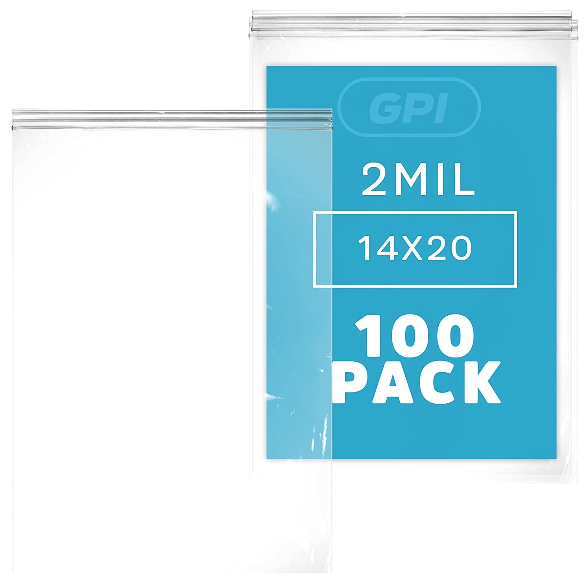 GPI 14” x 20” Reclosable Ziplock Bag 2 Mil Jumbo Clear Zipper Bags for