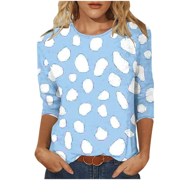 cocolona Womens 3/4 Sleeve Tops Summer Crew Neck T-shirts Dressy Casual Tunic Blouses Fashion Casual Floral Print Shirts