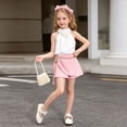 thumbnail image 2 of Glisme Girls Outfit Set Flower Sleeveless Halter Tees With Shorts Set Loose Fit Girls Outfit Size 5-6 Years Pink, 2 of 9