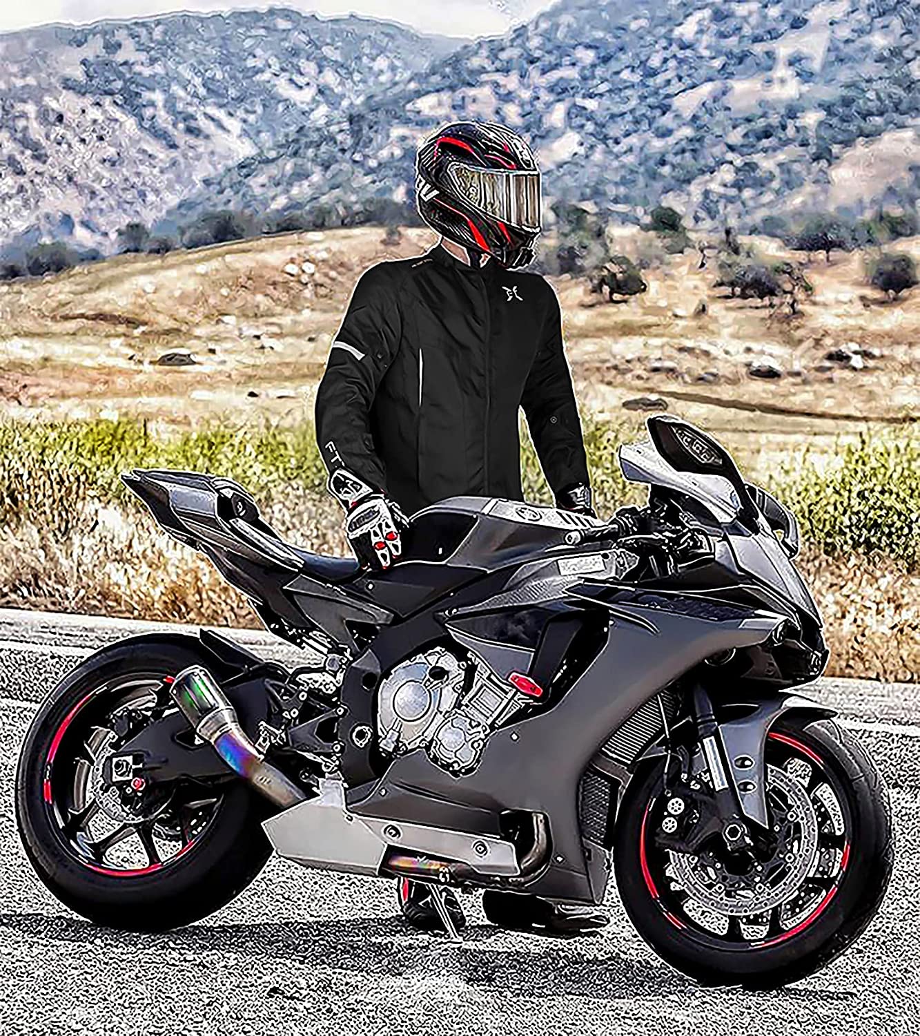 FTX Motorcycle Jacket For Men Waterproof Riding Jacket Textile Windproof Men's Safety Jacket Textile Motorbike CE Armored All Season Hi-Vis Reflective Jacket (Full Black, s)