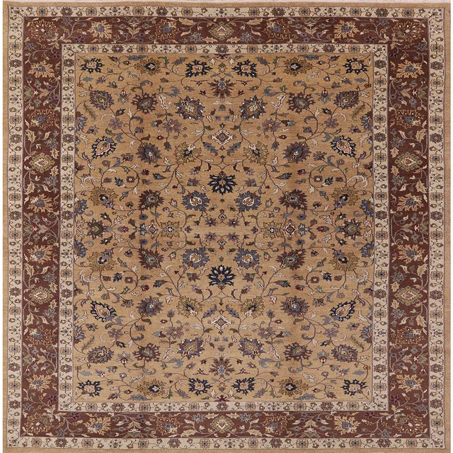 Ahgly Company Tapis d'Intérieur Carré Milieu du Siècle Moderne Brun Sable Brun Zone Orientale, 6' Carré