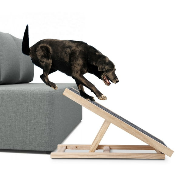 Adjustable Dog Ramp, Folding Portable Wooden Pet Ramp for Dogs and Cats, 27.5" Long Adjustable from 12" to 16" Rated for 100lbs Lightweight Dog Car Ramps for Bed Couch