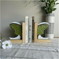 thumbnail image 1 of Iridescent Glass Butterfly Wing Bookends，Modern Unique Decorative Book Ends,Heavy Duty Wood Book Stopper for Books/DVDs Home Office Library School Study(Butterfly-D), 1 of 7
