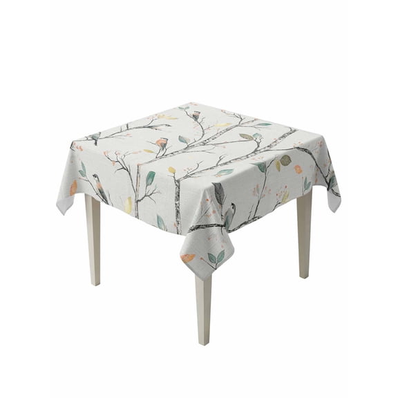 Vintage Botanical Table Cloth, Birds Branch Watercolor Leaf Waterproof Tablecloth for Square Tables, Reusable Washable Fabric Table Cover for Restaurant Kitchen Dining Tables 54"x54"
