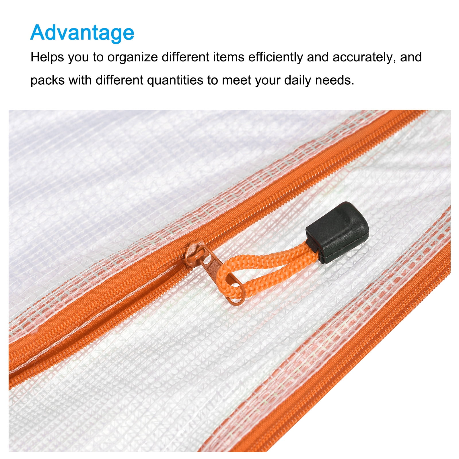 Unique Bargains Mesh Zipper Bag Plastic Zip File Pouch Document Folders Home Office Travel Orange